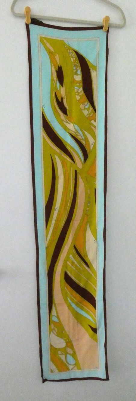 Emilio Pucci Vintage Silk Scarf Oblong Green Blue Brown 59x12.75"